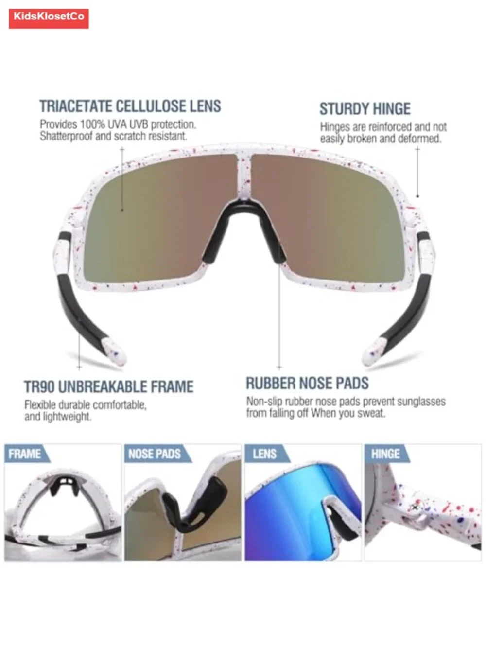 Youth Sports Sunglasses Polarized UV400 with Strap & Case